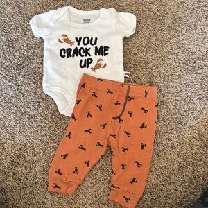 White and Orange Baby Outfit with Lobster Print
